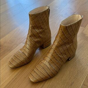 J. Crew Brown Croc-Embossed Ankle Booties